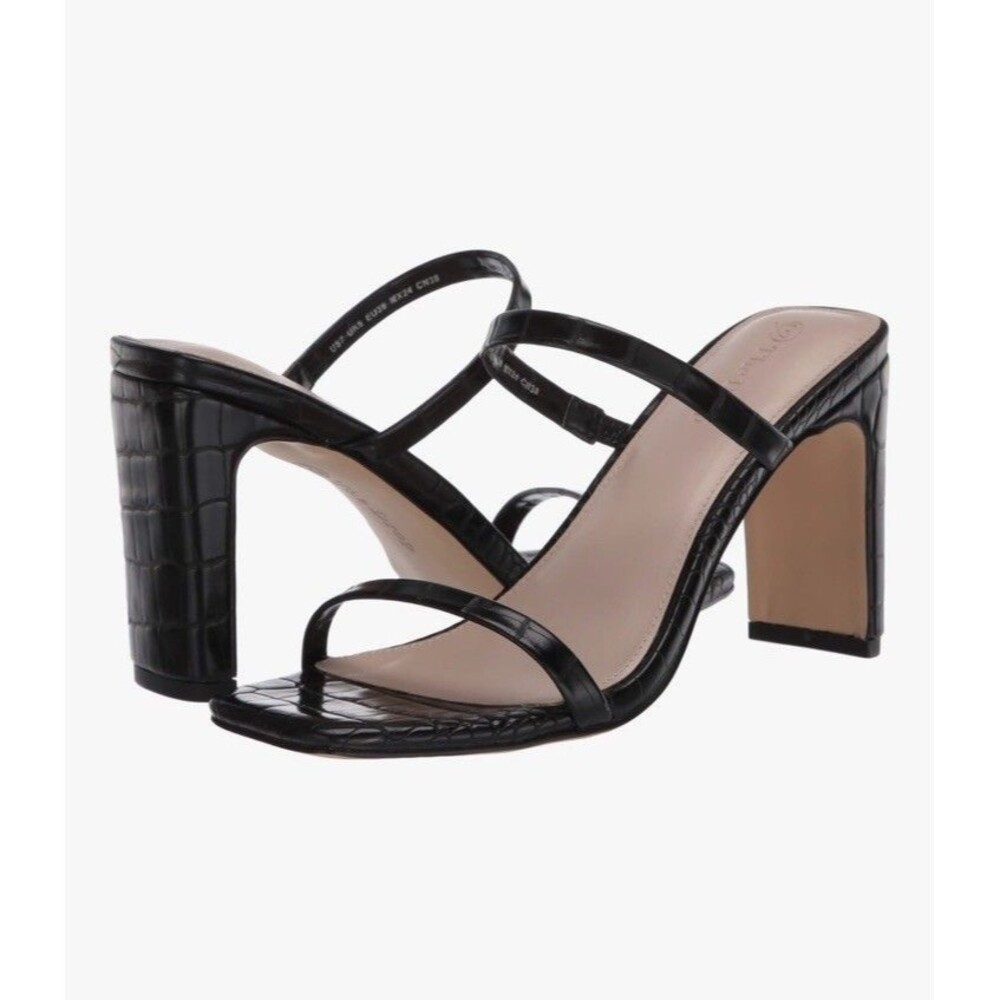 NWT The Drop Women's Avery Square Toe Two Strap High Heeled Sandal Sz 8.5 Black